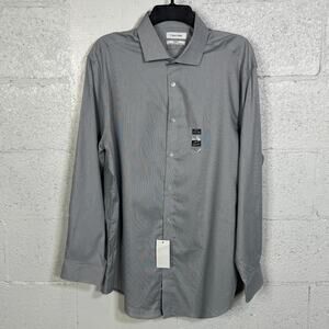 Calvin Klein Steel Men's Slim-Fit Non-Iron Stretch Dress Shirt Grey 17 32-33 $85
